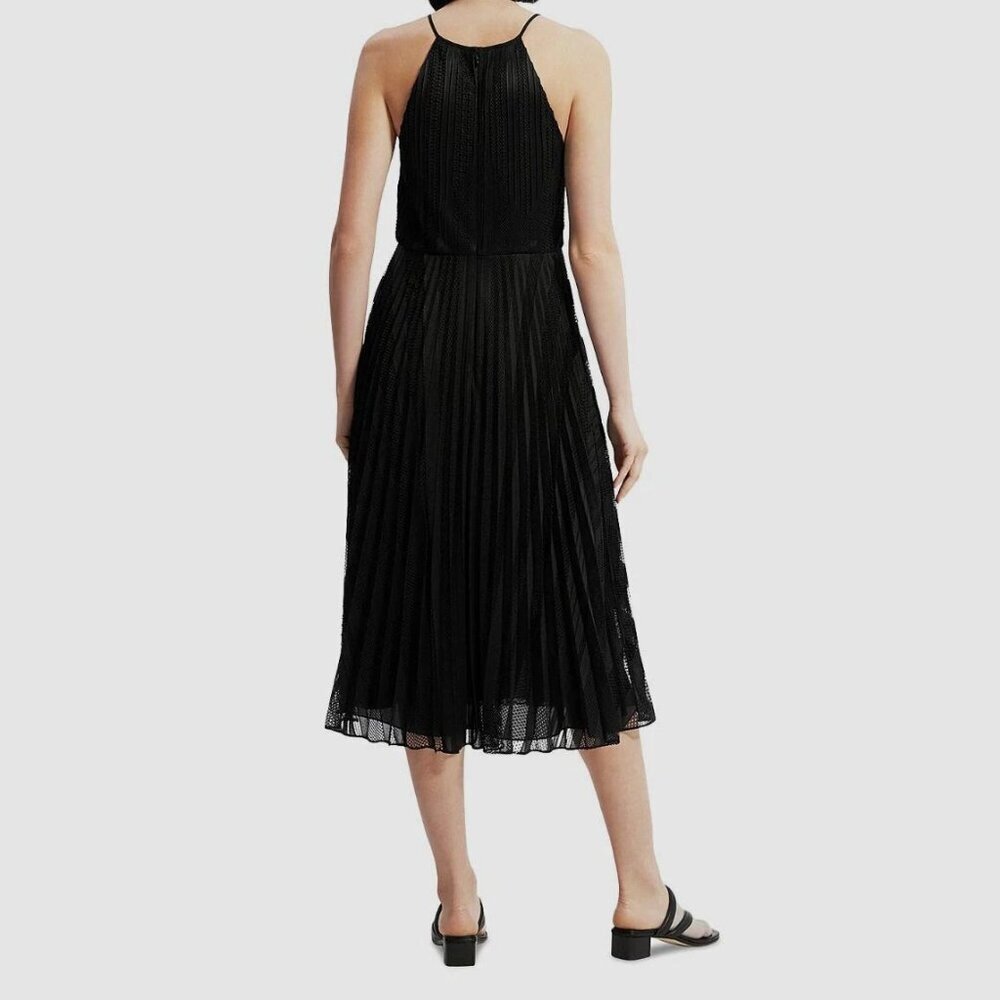 Theory Midi Pleated Dress 10 NWT Pleated Lace $595 Black High Neck Midi - Picture 2 of 7